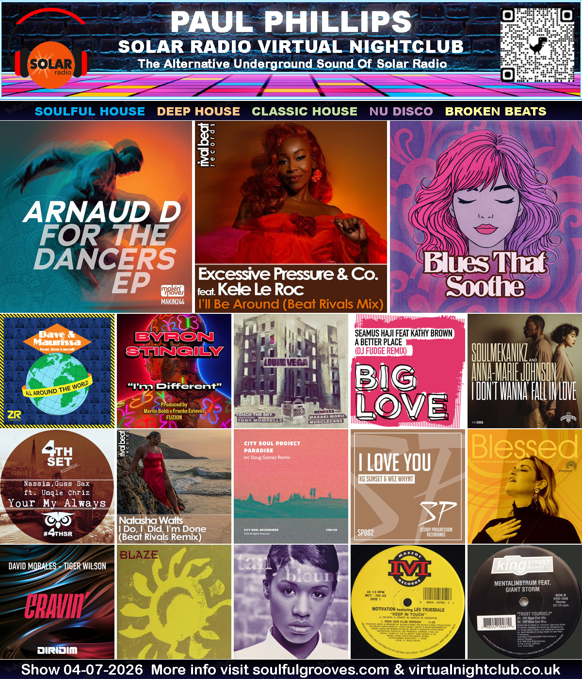 Paul Phillips Solar Radio Virtual Nightclub House Music Show Playlist playing soulful house, deep house, classic house