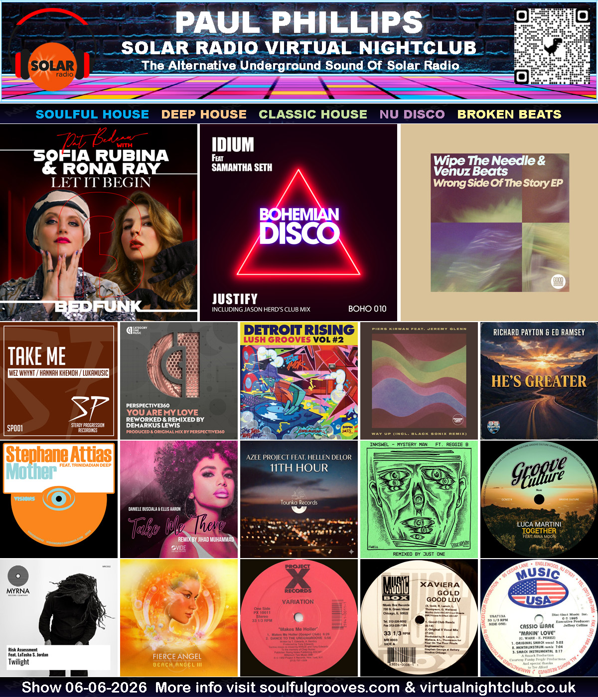 Paul Phillips Solar Radio Virtual Nightclub House Music Show Playlist playing soulful house, deep house, classic house