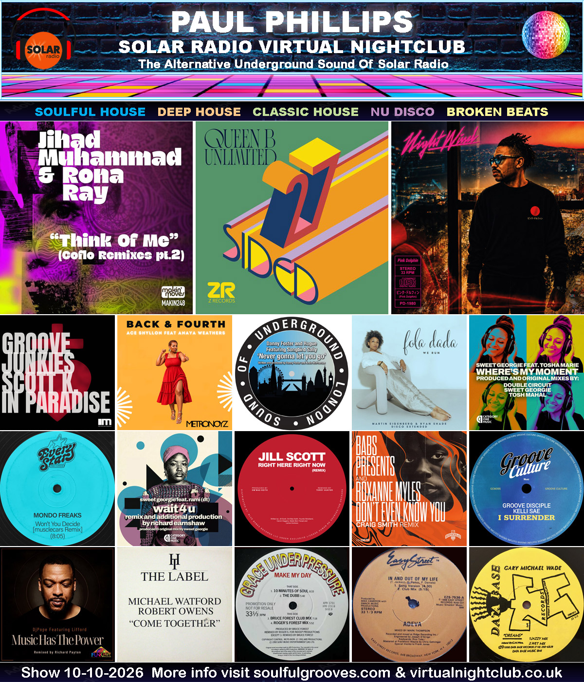 Paul Phillips Solar Radio Virtual Nightclub House Music Show Playlist playing soulful house, deep house, classic house