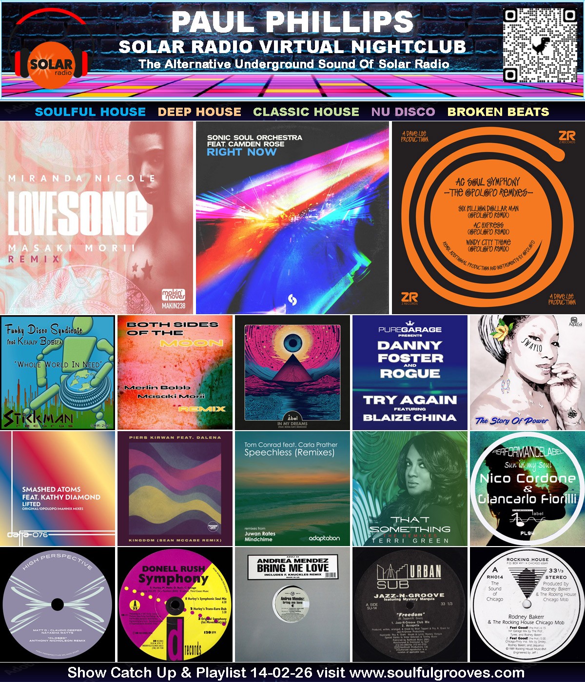 Paul Phillips Solar Radio Virtual Nightclub House Music Show Playlist playing soulful house, deep house, classic house
