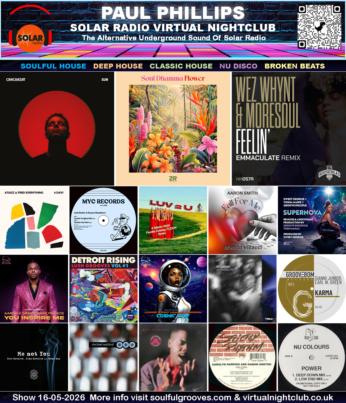 Paul Phillips Solar Radio Virtual Nightclub House Music Show Playlist playing soulful house, deep house, classic house