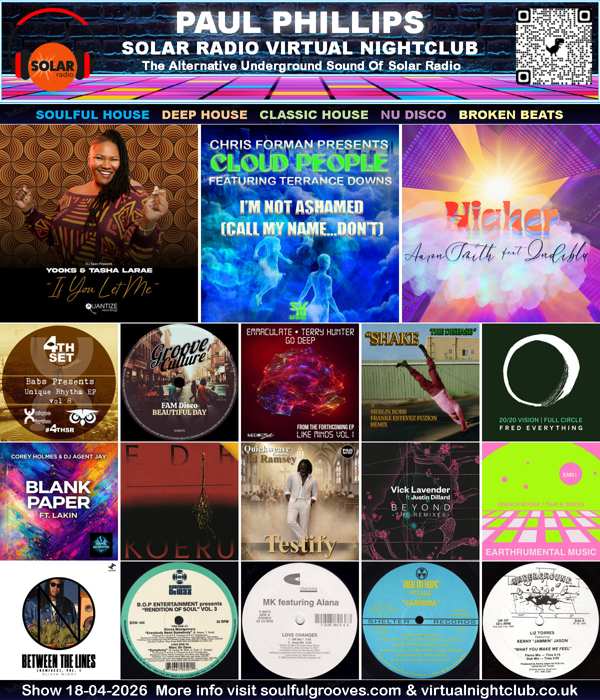 Paul Phillips Solar Radio Virtual Nightclub House Music Show Playlist playing soulful house, deep house, classic house