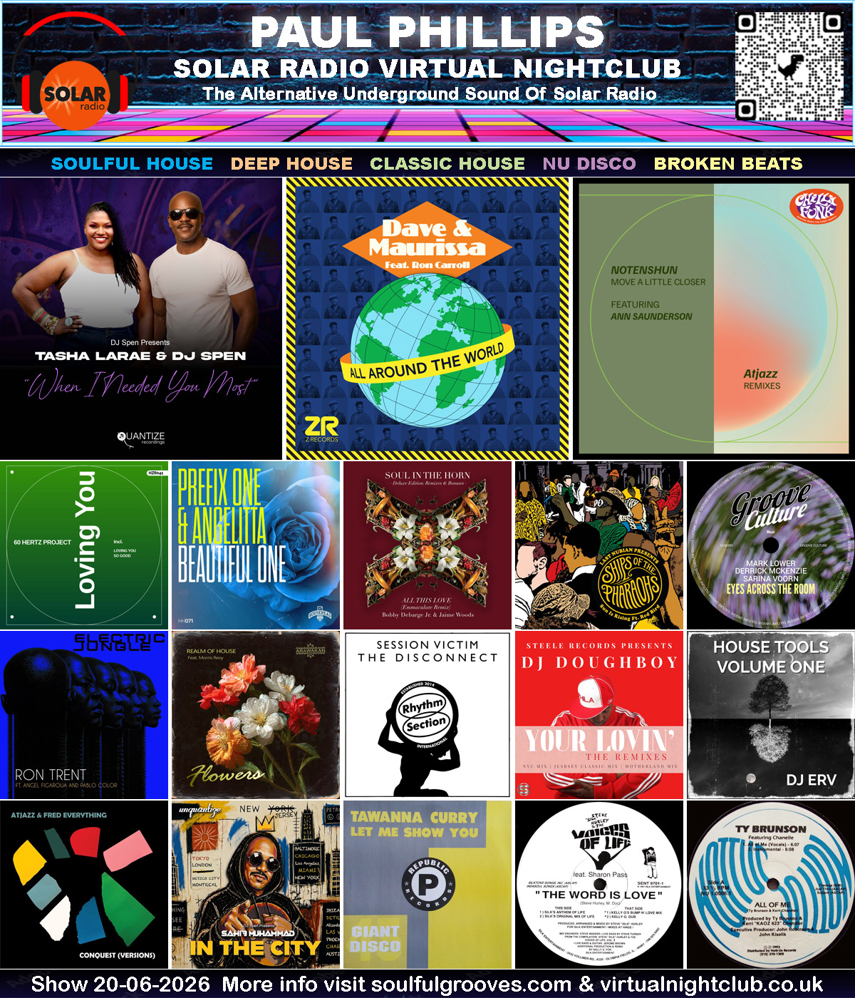 Paul Phillips Solar Radio Virtual Nightclub House Music Show Playlist playing soulful house, deep house, classic house
