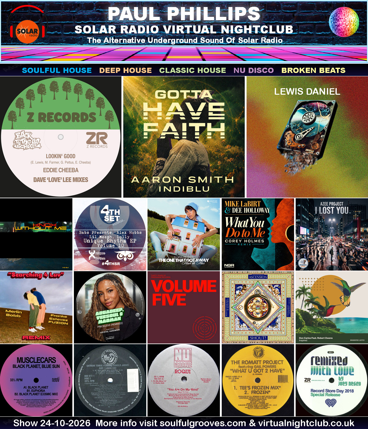 Paul Phillips Solar Radio Virtual Nightclub House Music Show Playlist playing soulful house, deep house, classic house