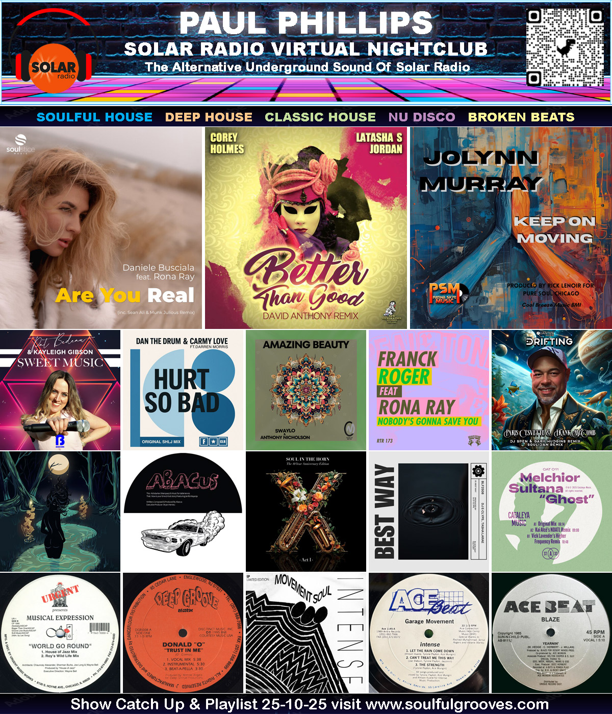 Paul Phillips Solar Radio Virtual Nightclub House Music Show Playlist playing soulful house, deep house, classic house