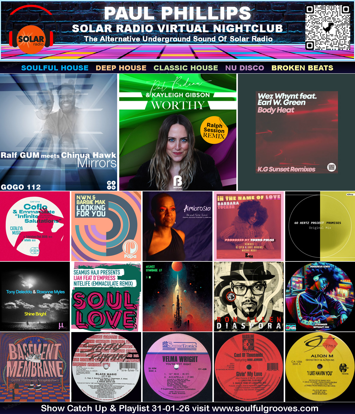 Paul Phillips Solar Radio Virtual Nightclub House Music Show Playlist playing soulful house, deep house, classic house