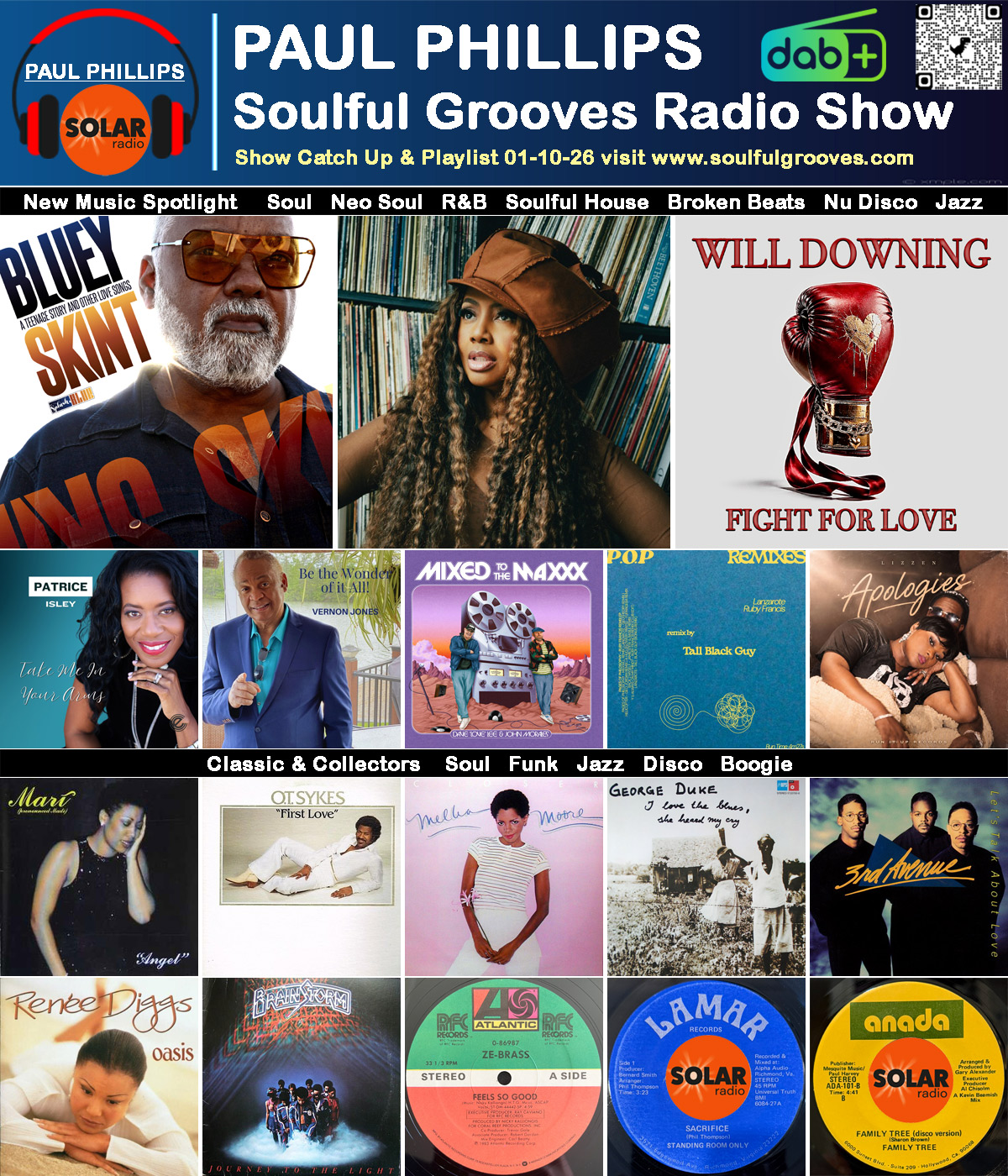 Paul Phillips Soulful Grooves Solar Radio Soul Music Show Playlist playing soul, funk, jazz, disco, boogie, neo soul