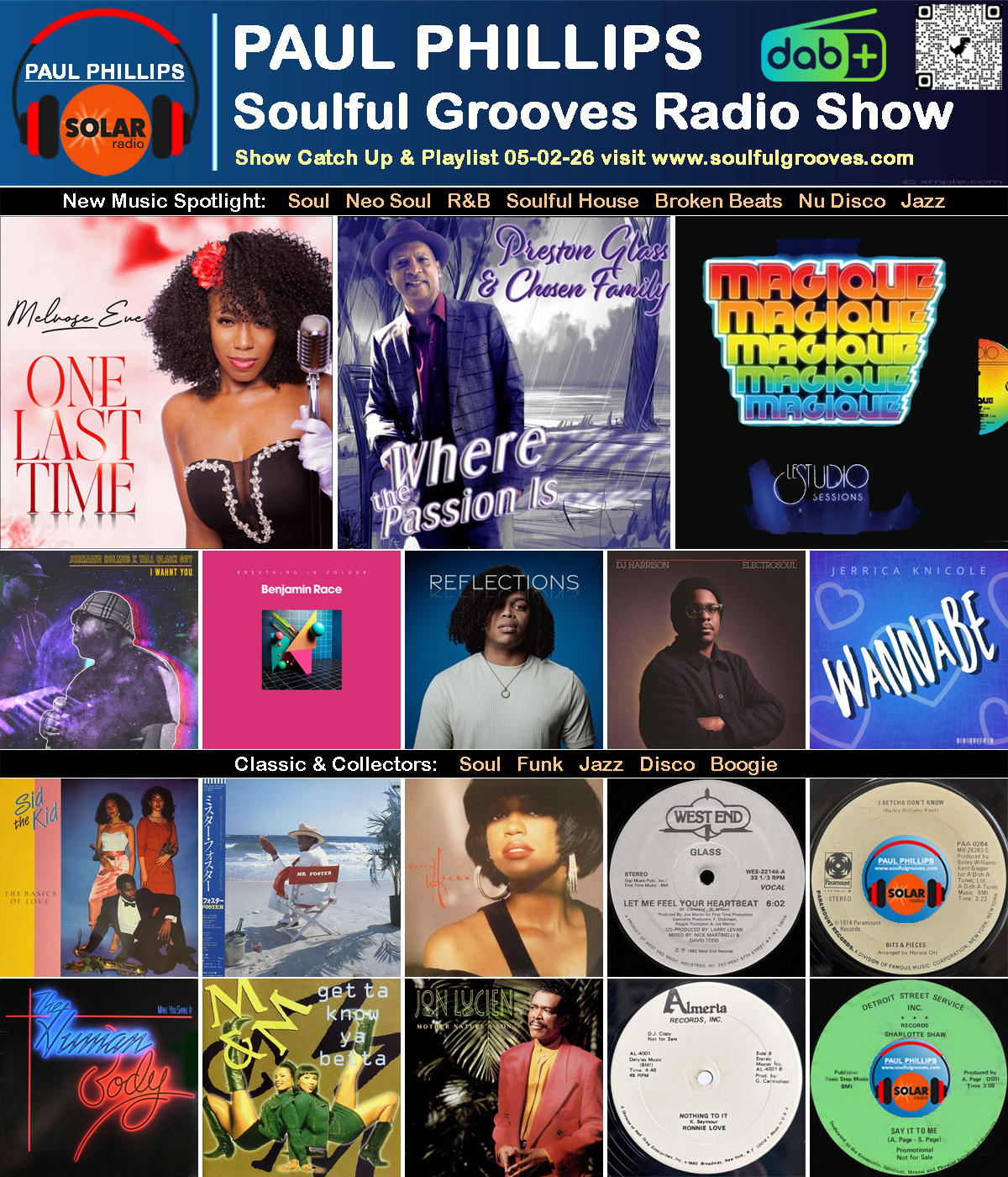 Paul Phillips Soulful Grooves Solar Radio Soul Music Show Playlist playing soul, funk, jazz, disco, boogie, neo soul