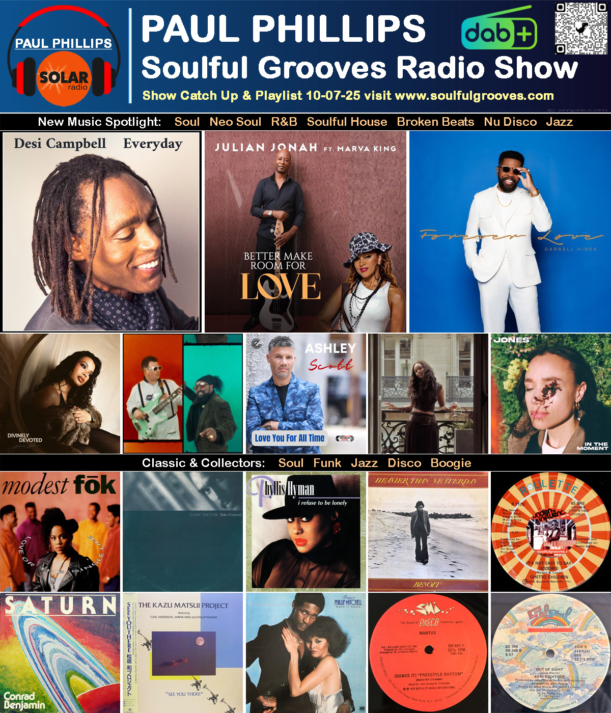 Paul Phillips Soulful Grooves Solar Radio Soul Music Show Playlist playing soul, funk, jazz, disco, boogie, neo soul