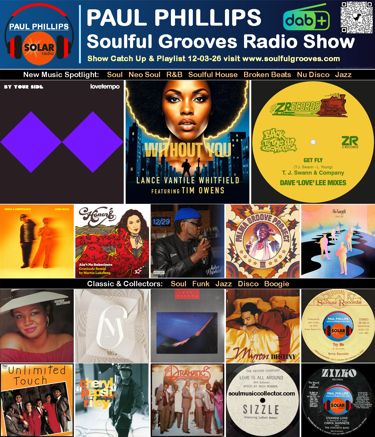 Paul Phillips Soulful Grooves Solar Radio Soul Music Show Playlist playing soul, funk, jazz, disco, boogie, neo soul