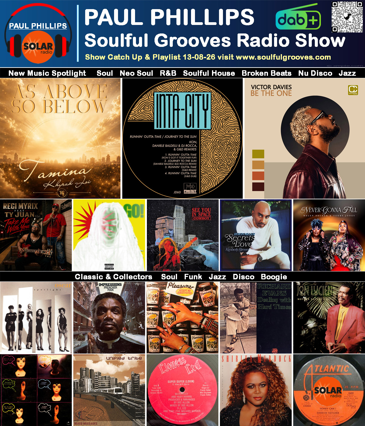 Paul Phillips Soulful Grooves Solar Radio Soul Music Show Playlist playing soul, funk, jazz, disco, boogie, neo soul