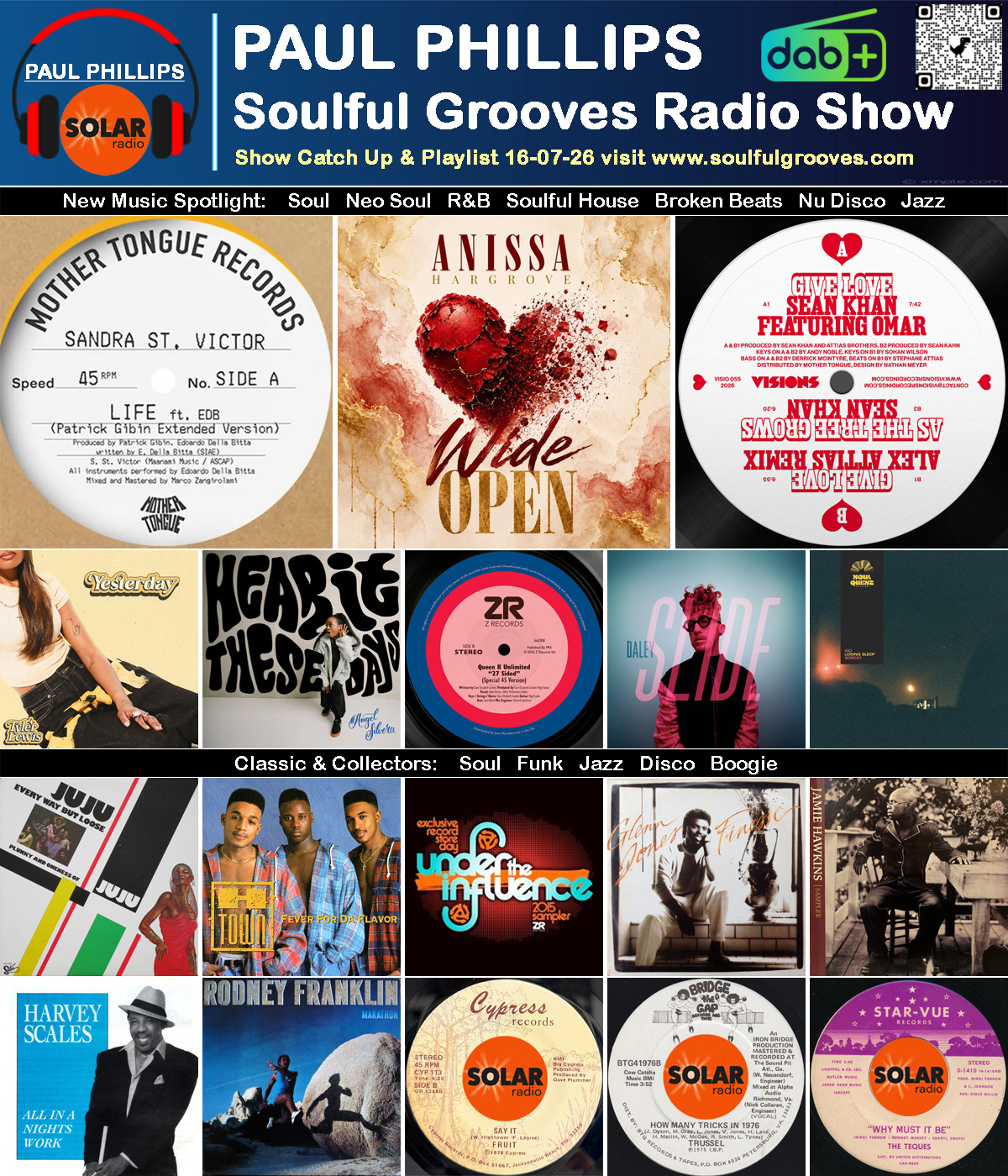 Paul Phillips Soulful Grooves Solar Radio Soul Music Show Playlist playing soul, funk, jazz, disco, boogie, neo soul