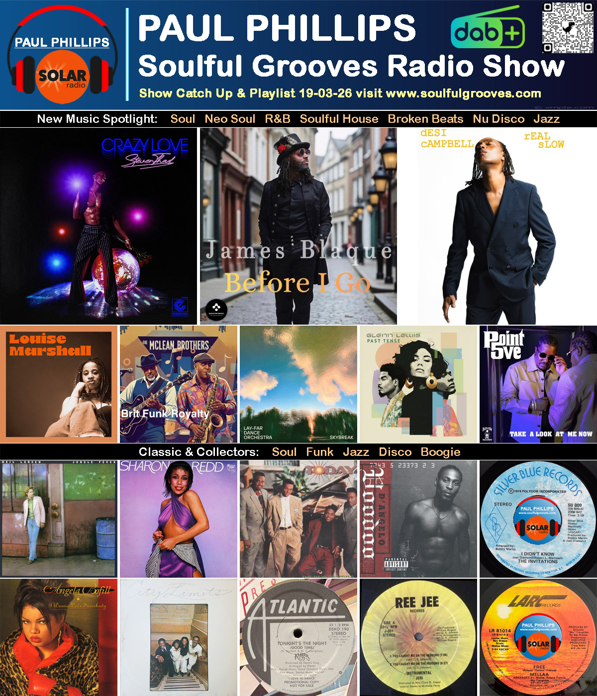 Paul Phillips Soulful Grooves Solar Radio Soul Music Show Playlist playing soul, funk, jazz, disco, boogie, neo soul