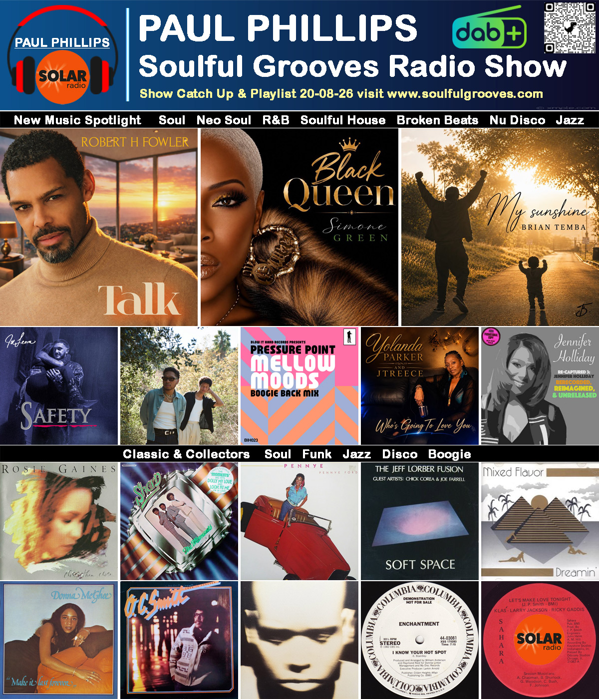 Paul Phillips Soulful Grooves Solar Radio Soul Music Show Playlist playing soul, funk, jazz, disco, boogie, neo soul