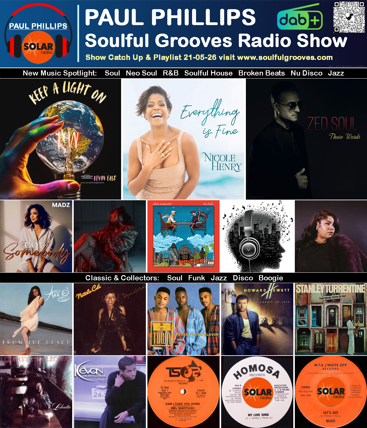 Paul Phillips Soulful Grooves Solar Radio Soul Music Show Playlist playing soul, funk, jazz, disco, boogie, neo soul