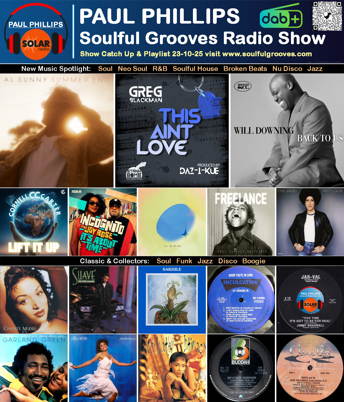 Paul Phillips Soulful Grooves Solar Radio Soul Music Show Playlist playing soul, funk, jazz, disco, boogie, neo soul