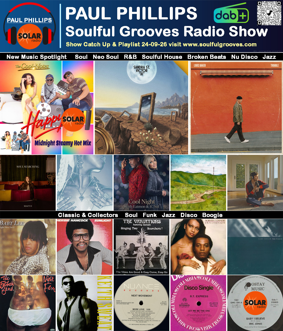 Paul Phillips Soulful Grooves Solar Radio Soul Music Show Playlist playing soul, funk, jazz, disco, boogie, neo soul