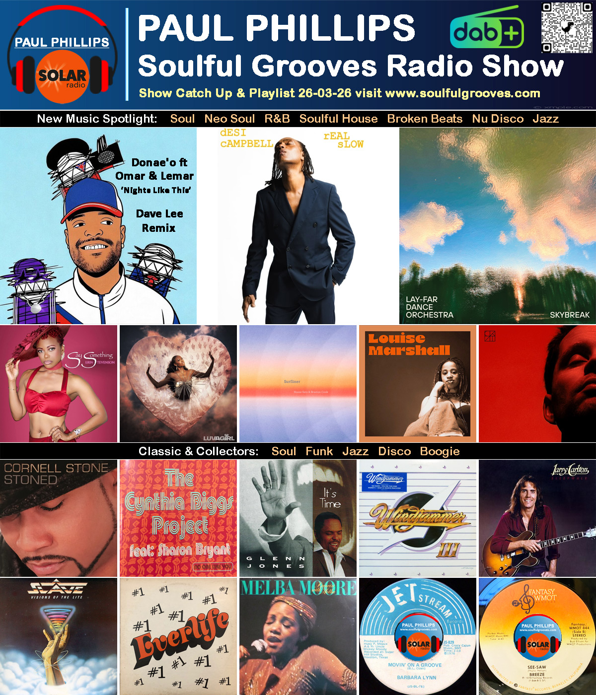 Paul Phillips Soulful Grooves Solar Radio Soul Music Show Playlist playing soul, funk, jazz, disco, boogie, neo soul