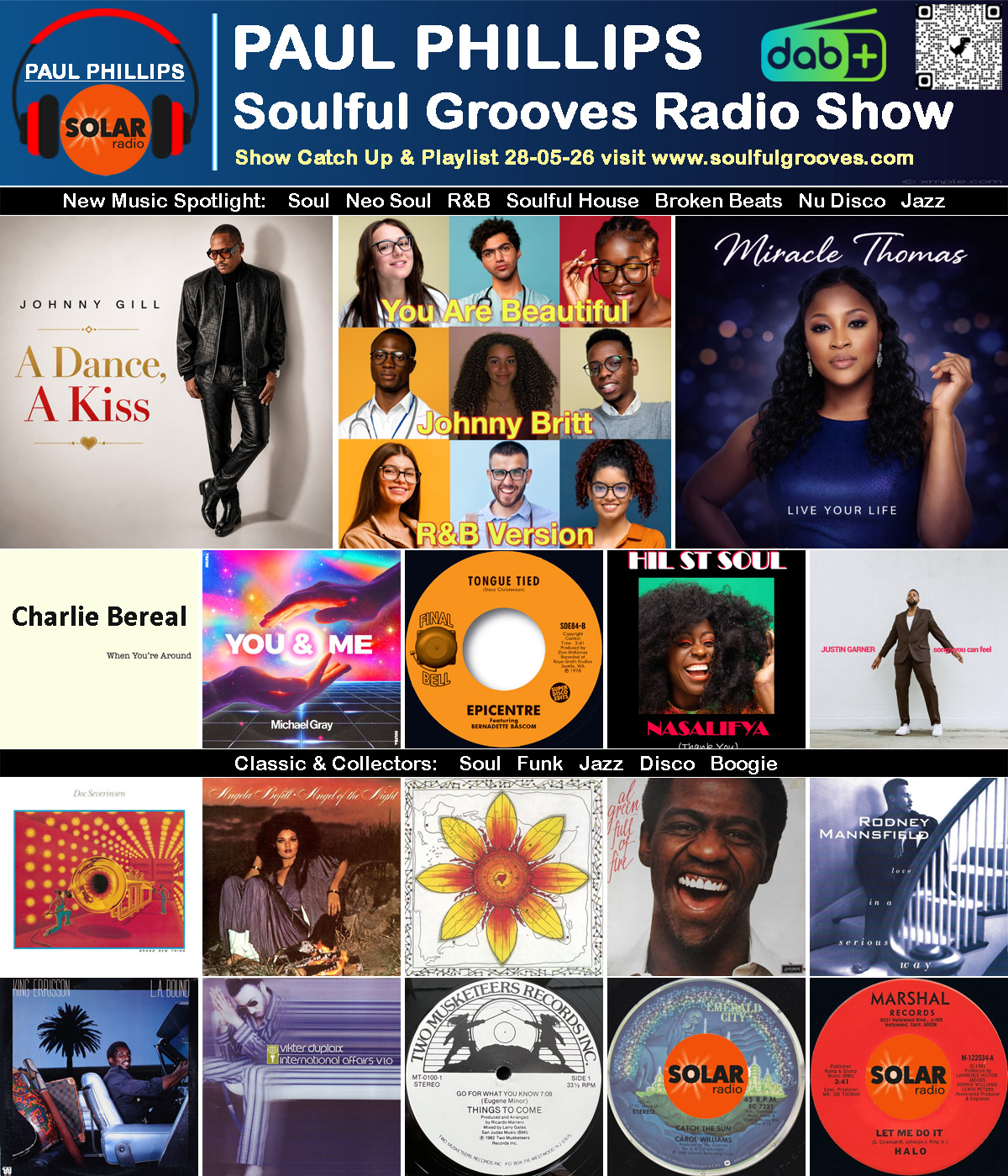 Paul Phillips Soulful Grooves Solar Radio Soul Music Show Playlist playing soul, funk, jazz, disco, boogie, neo soul